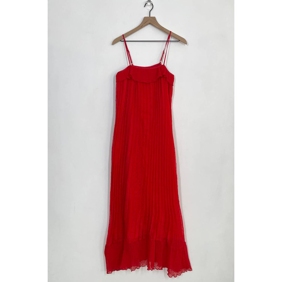Free Generation Women's Long Sheer Pleated Cocktail Red Maxi Dress Medium NWT - Picture 2 of 10